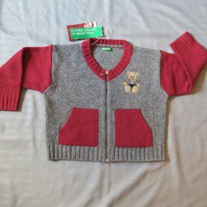 United Colors of Benetton Boys Teddy Bear Zippered Sweater, Sz 18-24 Months NWT